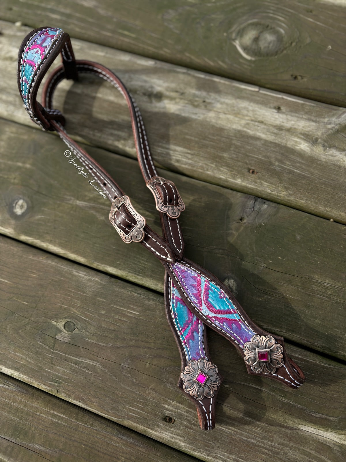 Teal/Pink/Purple Aztec Headstall