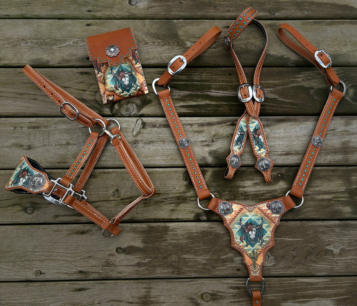 Cow Skull Buckstitch Tack Set