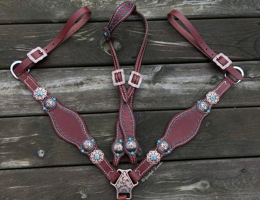 Teal Thunderbird Buckstitch Tack Set